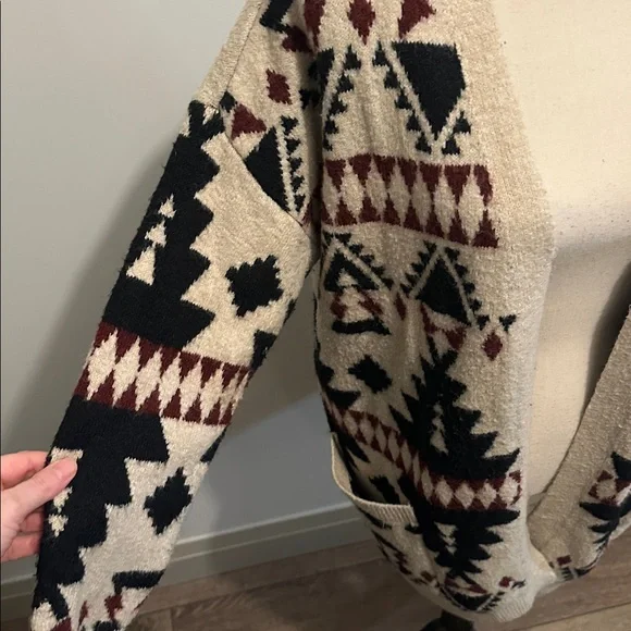 Lucky Brand Southwestern Aztec Print Open Front Cardigan Nordic Boho - Picture 2 of 6